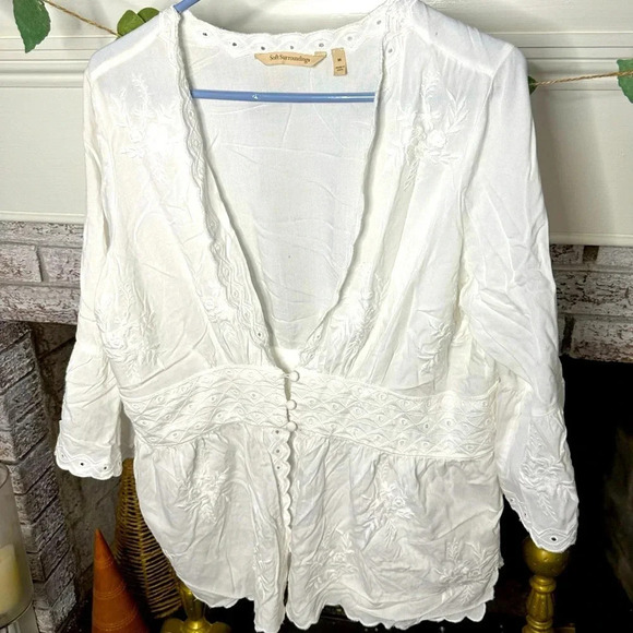 Soft Surroundings size Medium women’s embroidered top gorgeous floral detailing - Picture 1 of 6